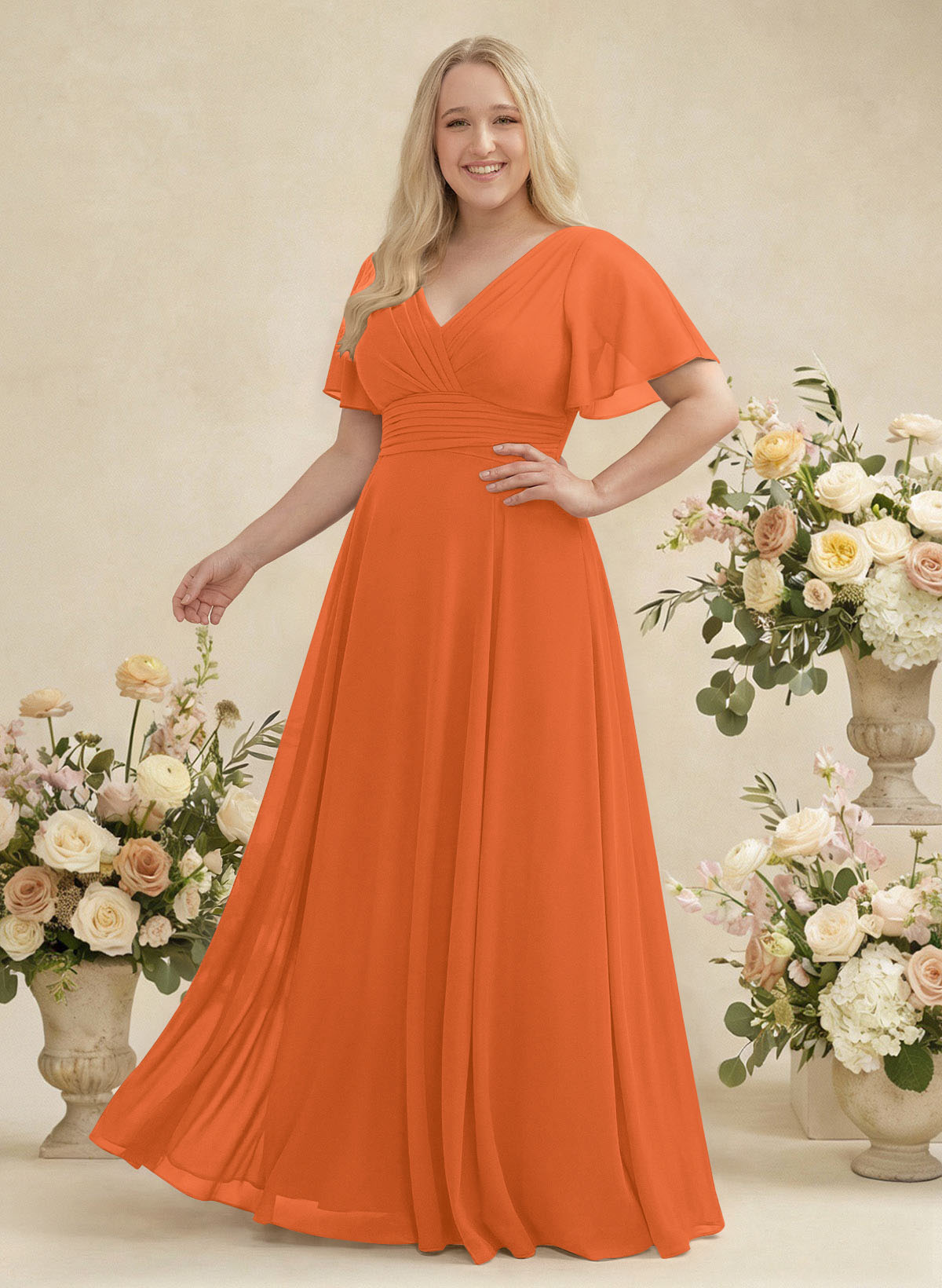 V-Neck Chiffon Bridesmaid Dresses With Short Sleeves, product image 375