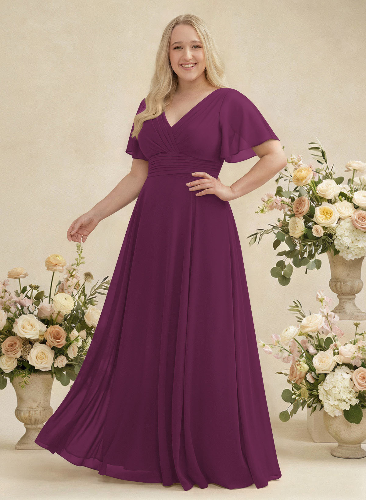 V-Neck Chiffon Bridesmaid Dresses With Short Sleeves, product image 343