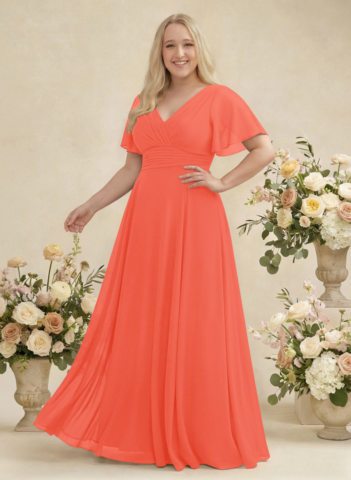V-Neck Chiffon Bridesmaid Dresses With Short Sleeves, product image 377