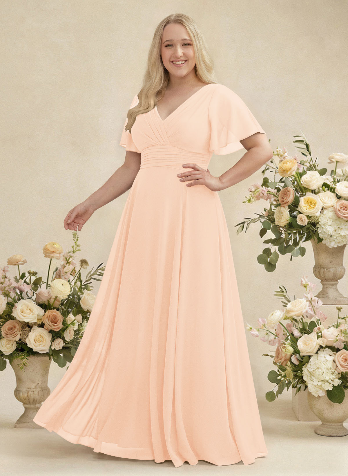V-Neck Chiffon Bridesmaid Dresses With Short Sleeves, product image 313