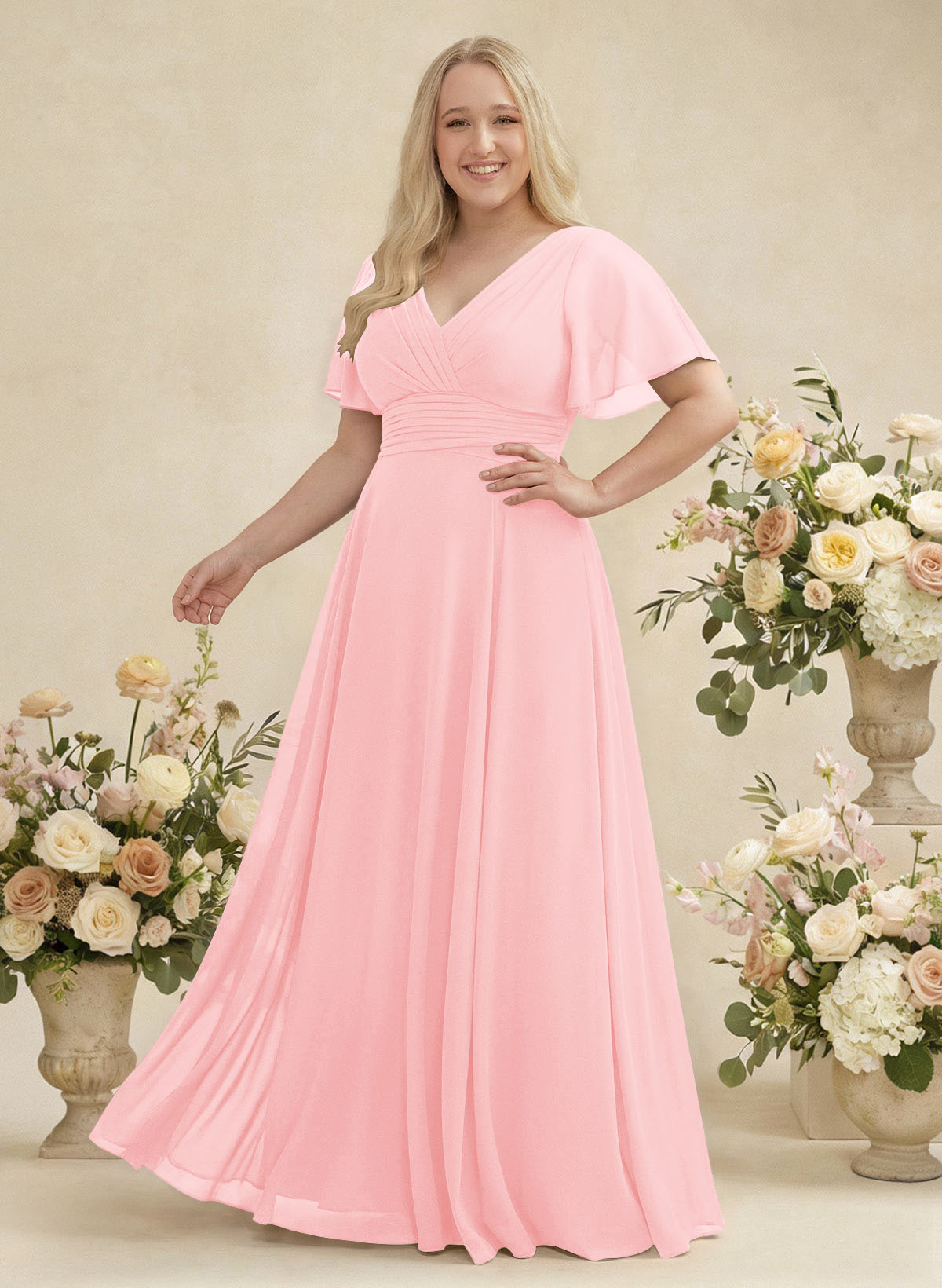 V-Neck Chiffon Bridesmaid Dresses With Short Sleeves, product image 317