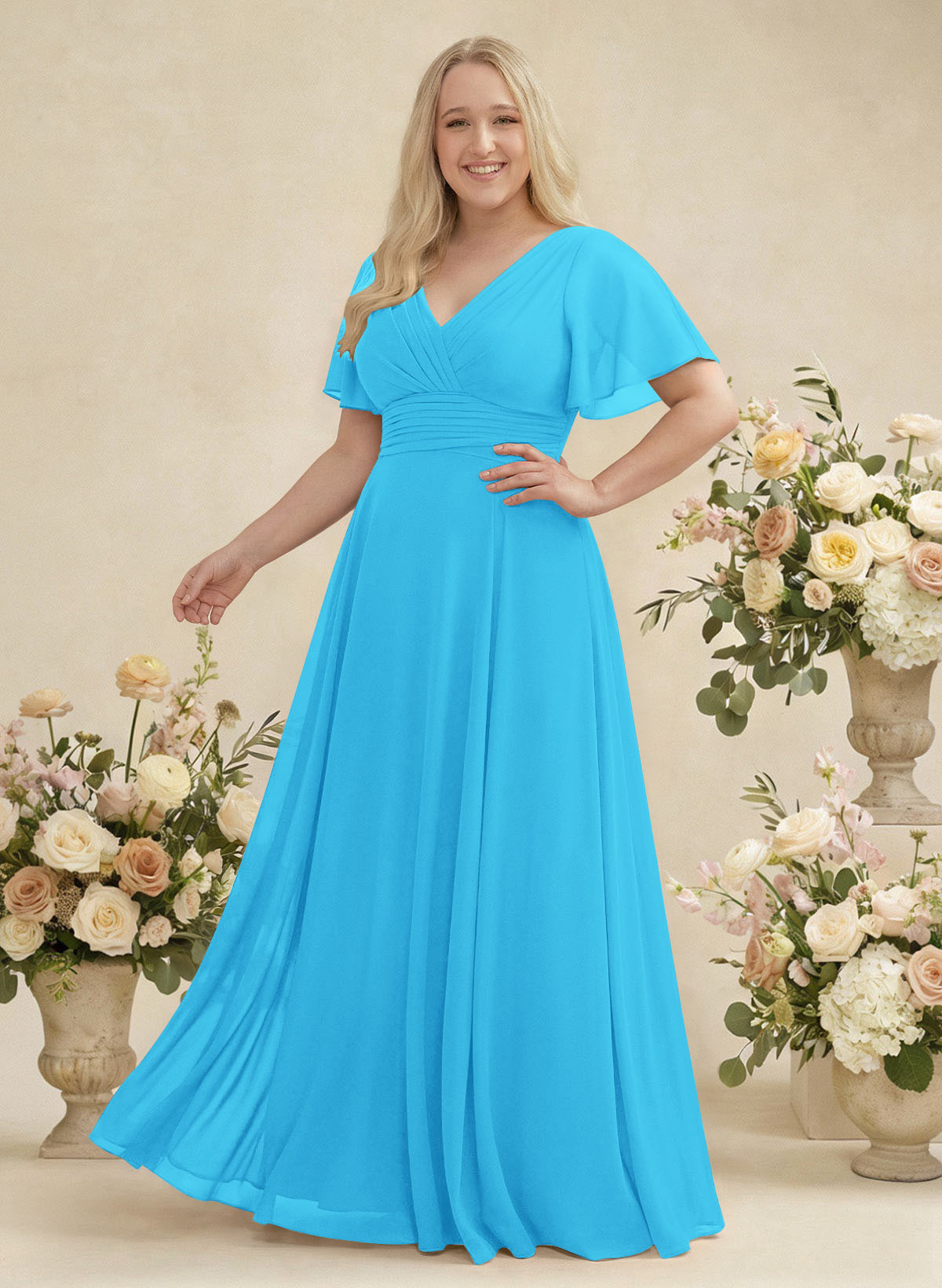 V-Neck Chiffon Bridesmaid Dresses With Short Sleeves, product image 289