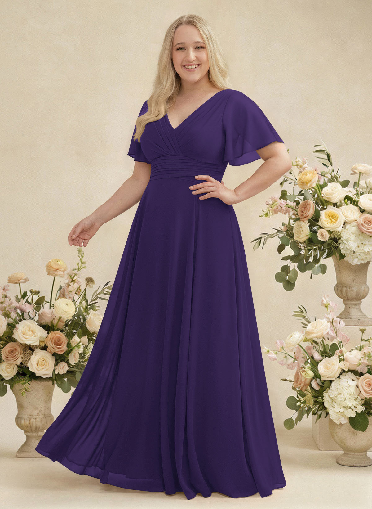 V-Neck Chiffon Bridesmaid Dresses With Short Sleeves, product image 349