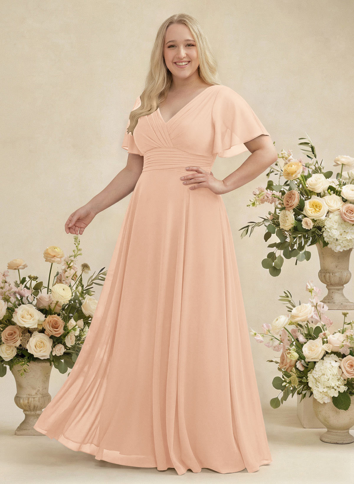 V-Neck Chiffon Bridesmaid Dresses With Short Sleeves, product image 397