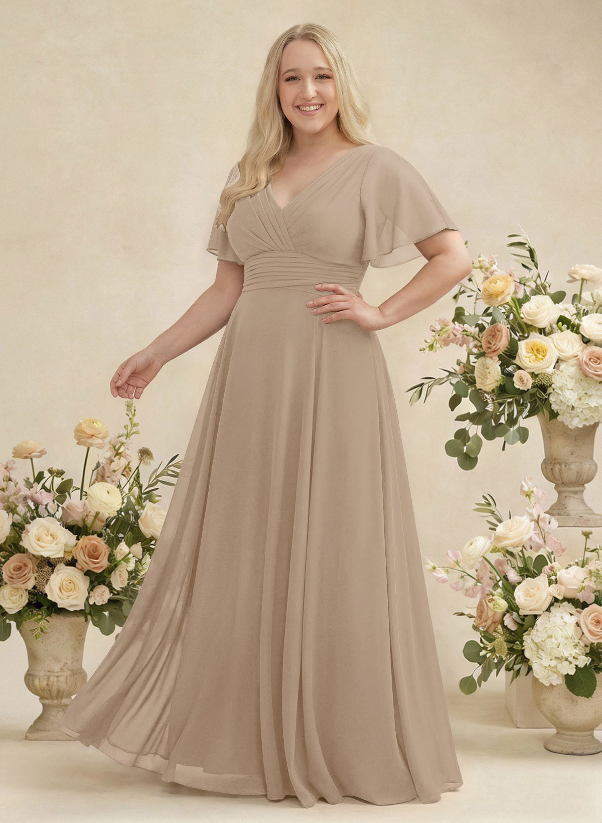 V-Neck Chiffon Bridesmaid Dresses With Short Sleeves, product image 369