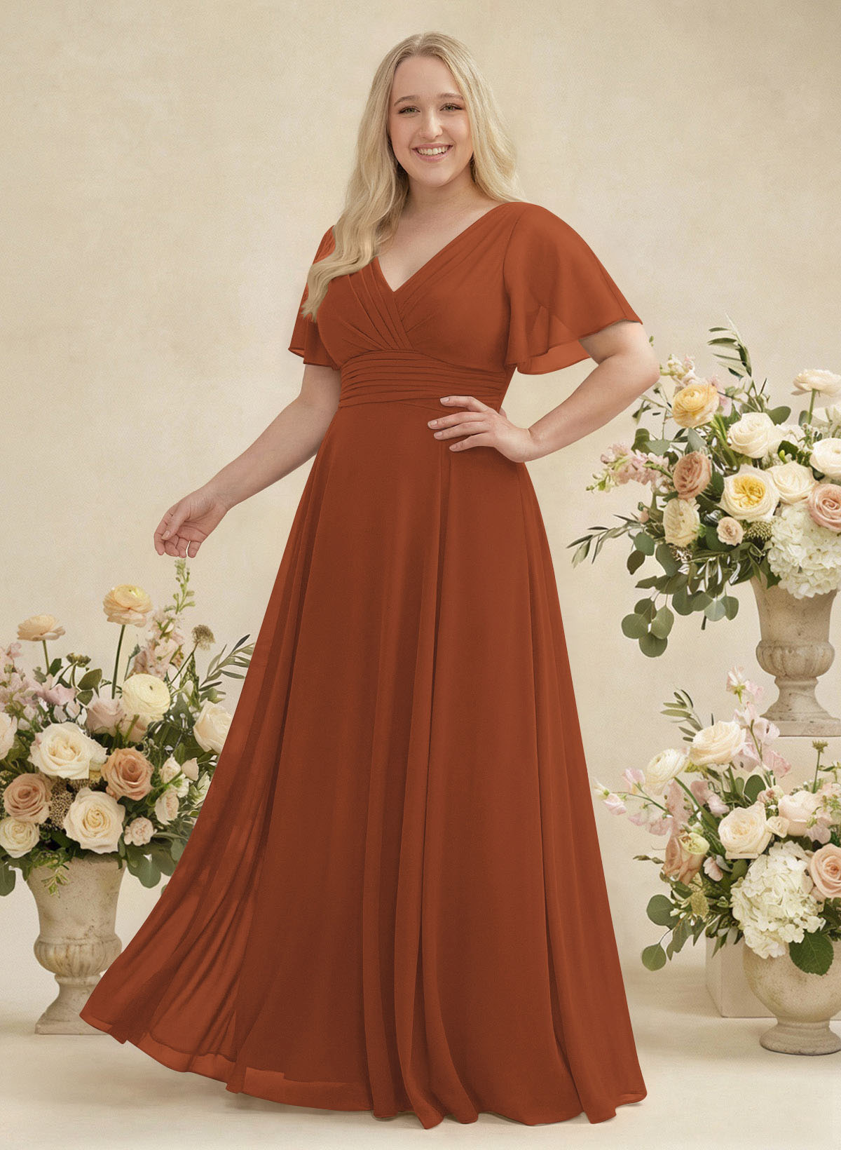 V-Neck Chiffon Bridesmaid Dresses With Short Sleeves, product image 405