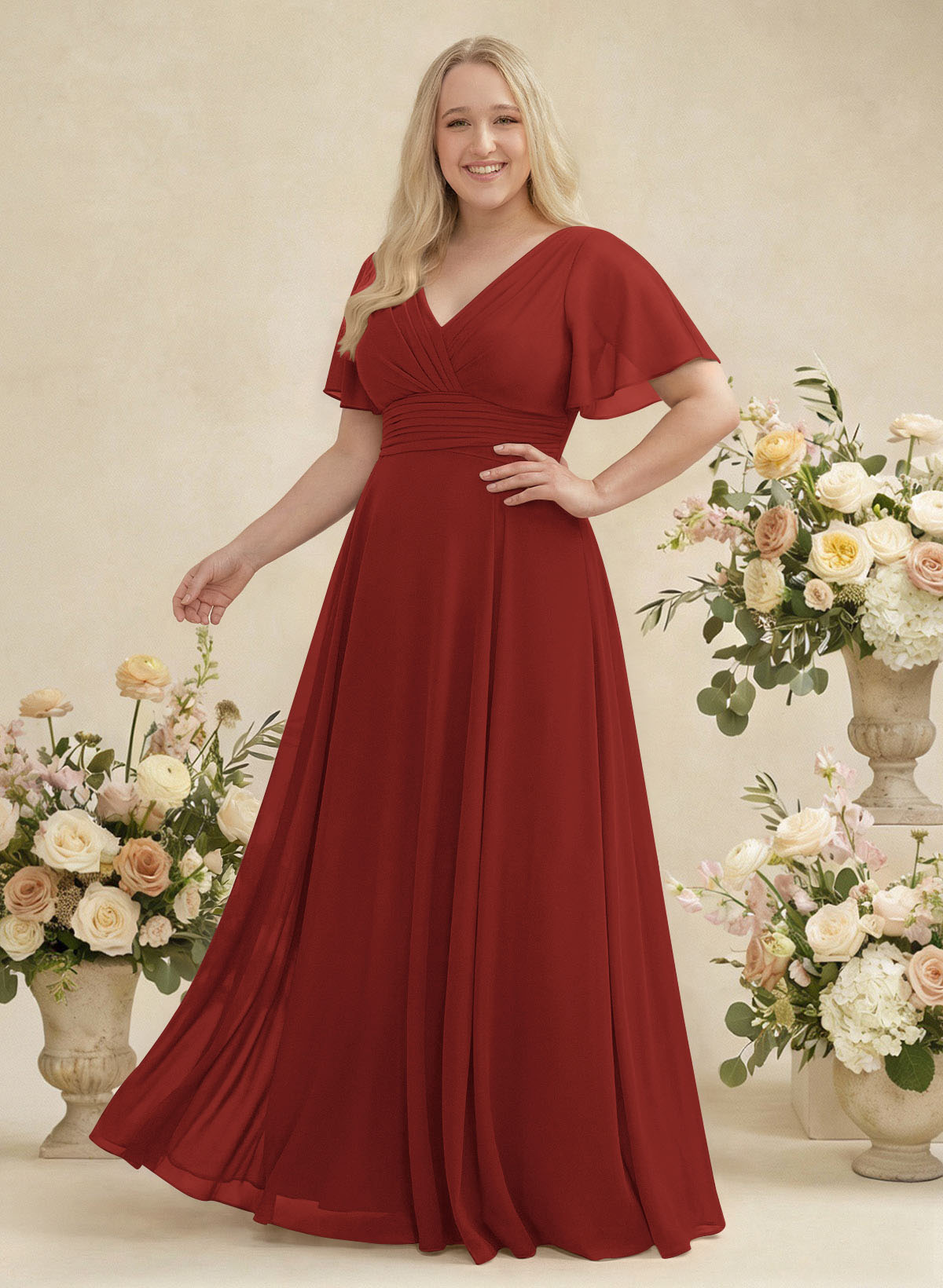 V-Neck Chiffon Bridesmaid Dresses With Short Sleeves, product image 307