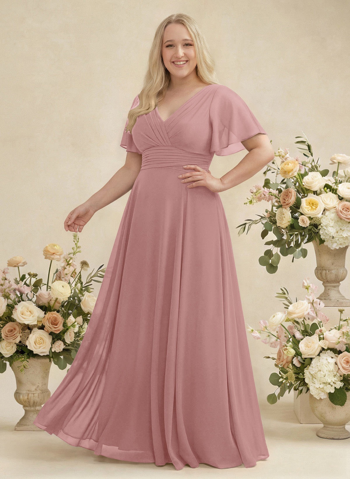 V-Neck Chiffon Bridesmaid Dresses With Short Sleeves, product image 329