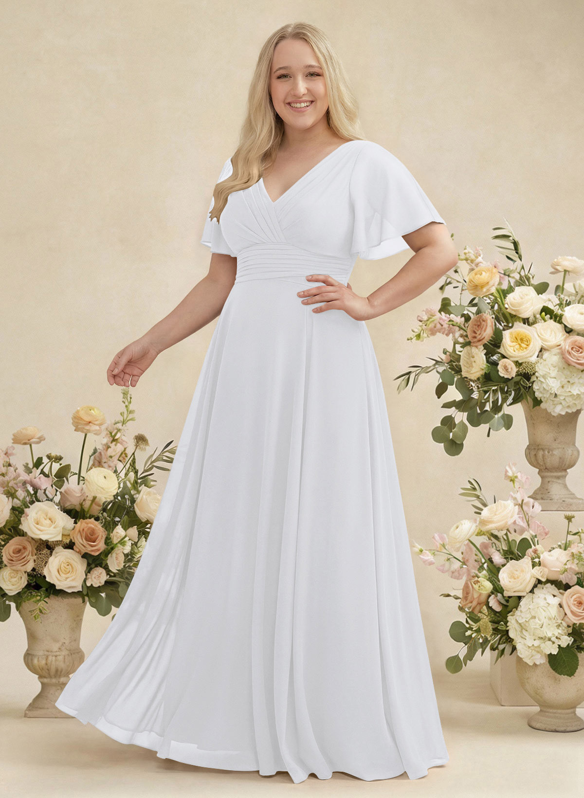 V-Neck Chiffon Bridesmaid Dresses With Short Sleeves, product image 383