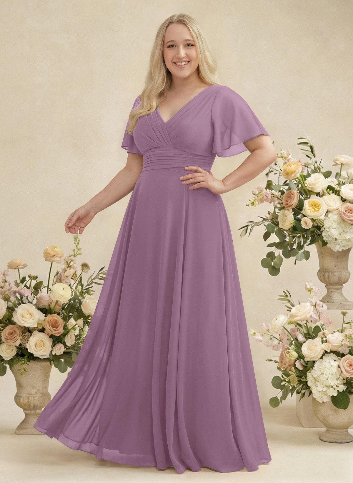 V-Neck Chiffon Bridesmaid Dresses With Short Sleeves, product image 327