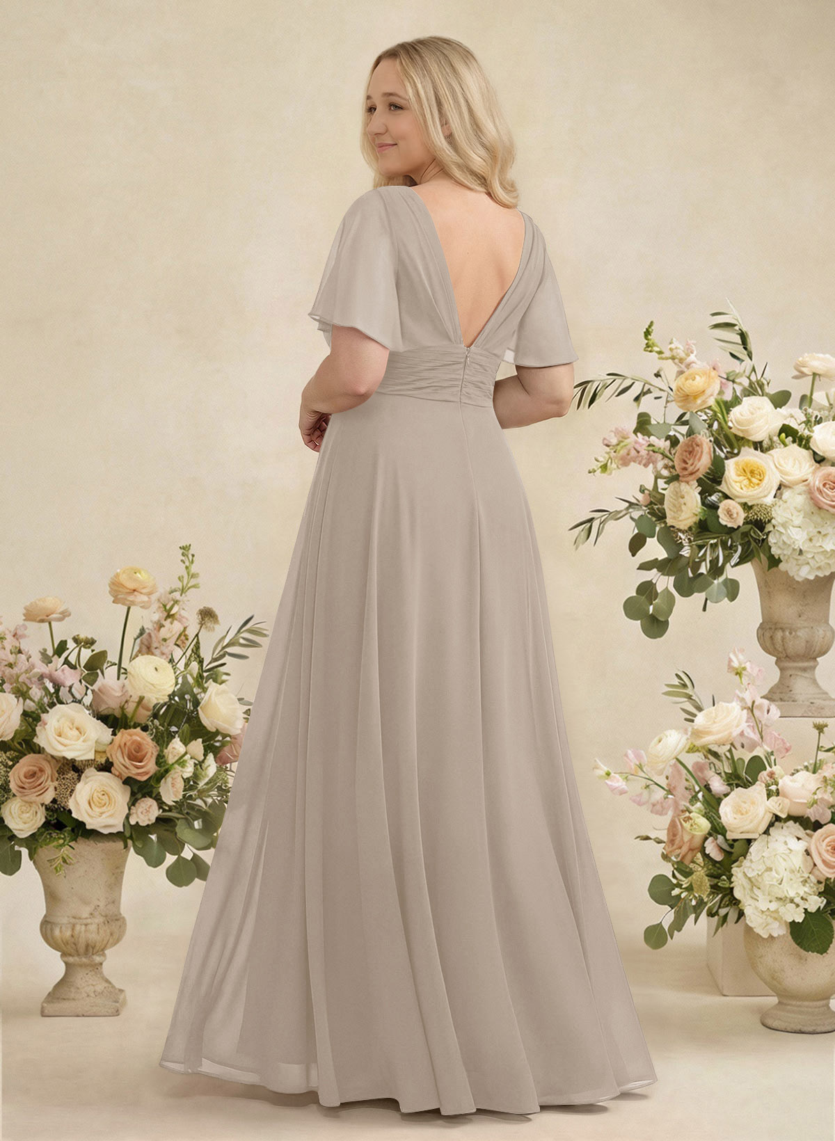 V-Neck Chiffon Bridesmaid Dresses With Short Sleeves, product image 394