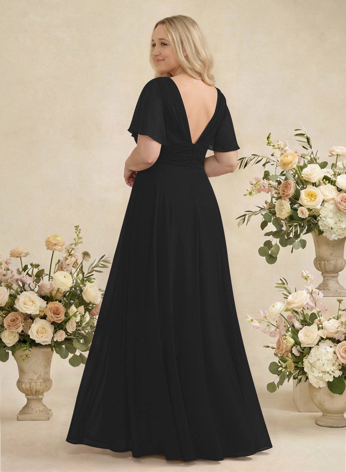 V-Neck Chiffon Bridesmaid Dresses With Short Sleeves, product image 390