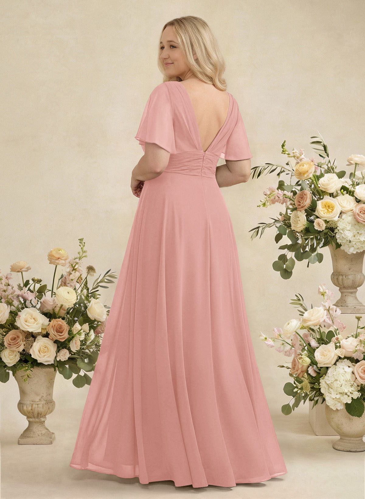 V-Neck Chiffon Bridesmaid Dresses With Short Sleeves, product image 316