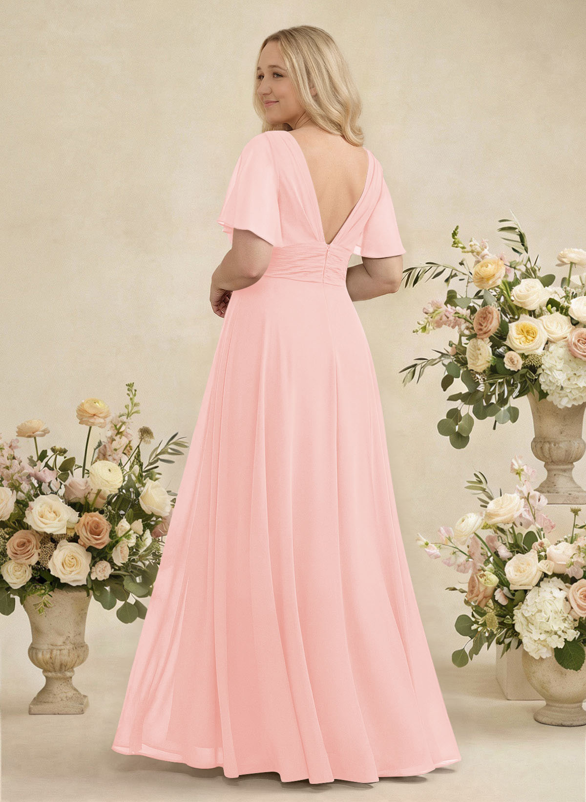 V-Neck Chiffon Bridesmaid Dresses With Short Sleeves, product image 322