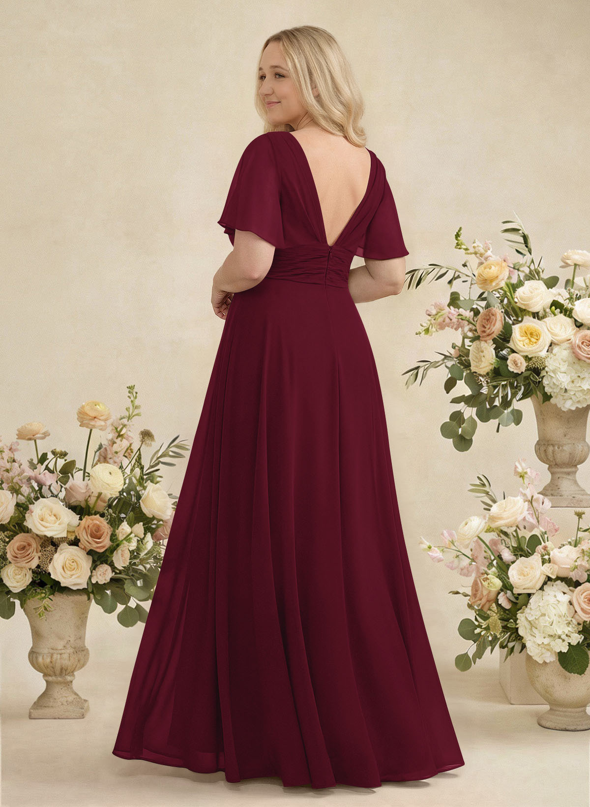 V-Neck Chiffon Bridesmaid Dresses With Short Sleeves, product image 300
