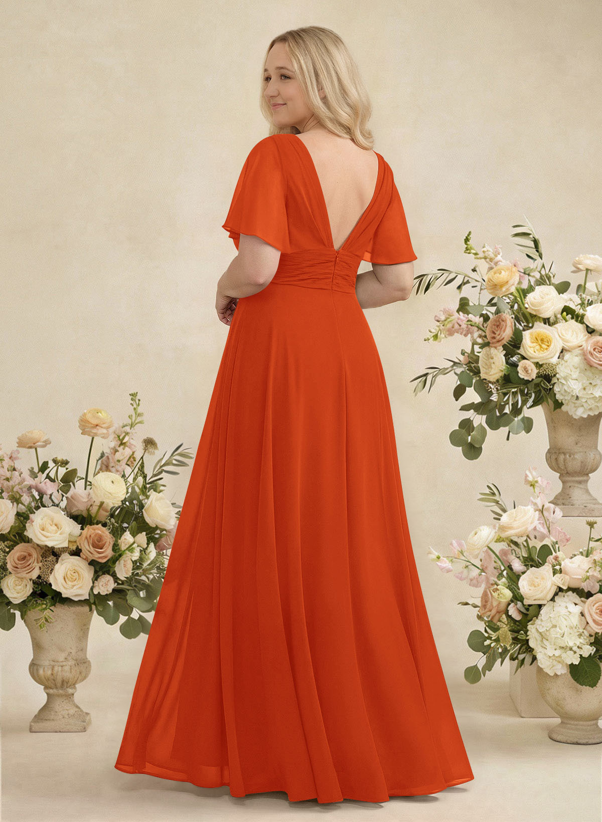 V-Neck Chiffon Bridesmaid Dresses With Short Sleeves, product image 396