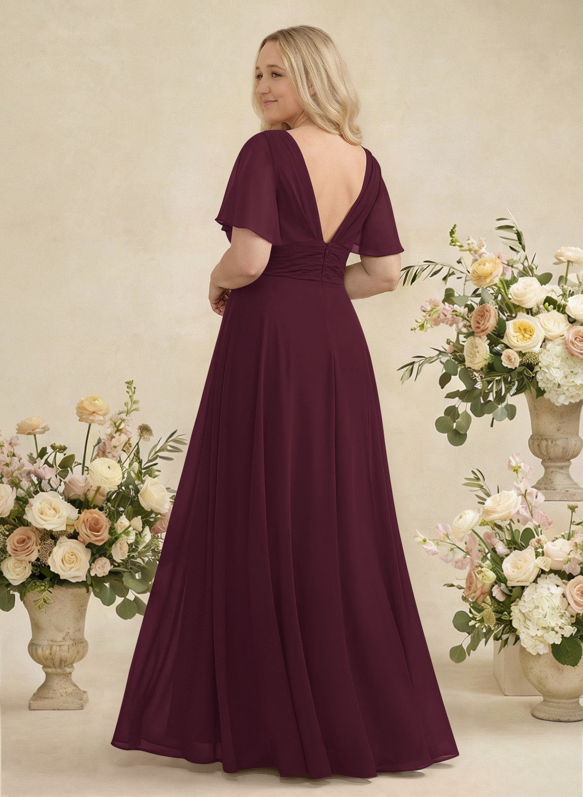 V-Neck Chiffon Bridesmaid Dresses With Short Sleeves, product image 298