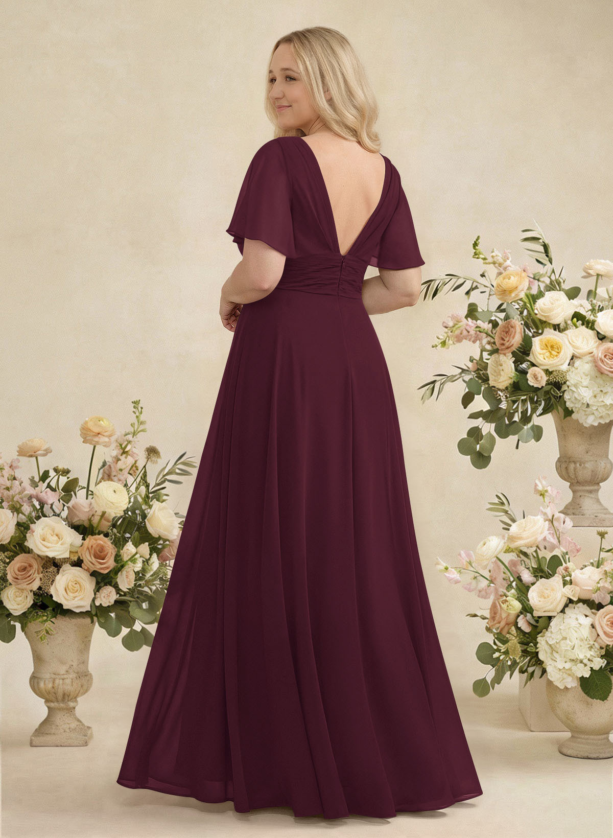 V-Neck Chiffon Bridesmaid Dresses With Short Sleeves, product image 298
