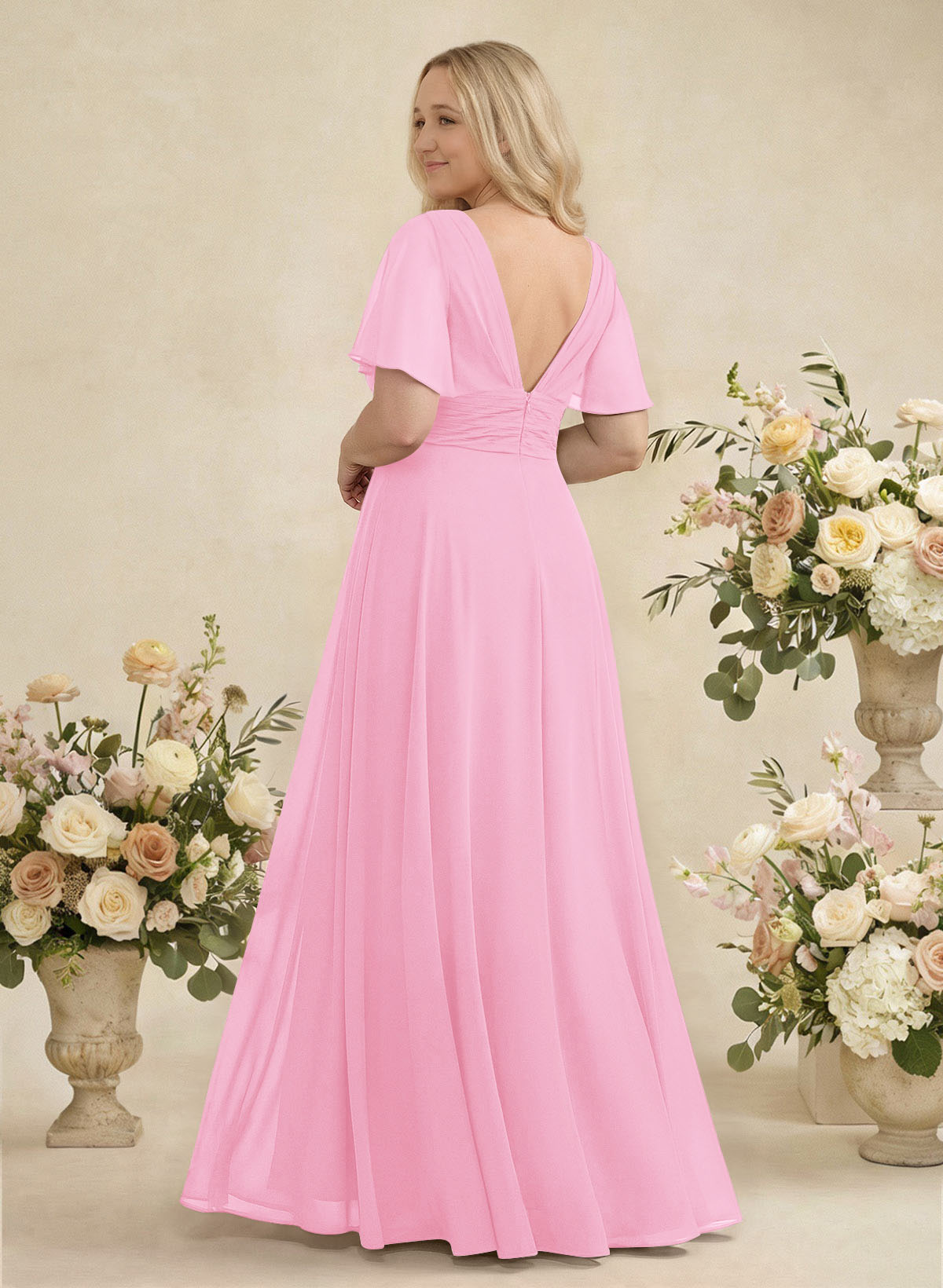 V-Neck Chiffon Bridesmaid Dresses With Short Sleeves, product image 324