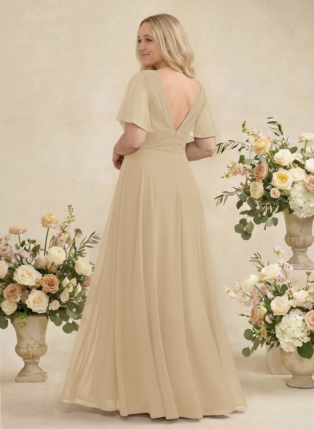 V-Neck Chiffon Bridesmaid Dresses With Short Sleeves, product image 368