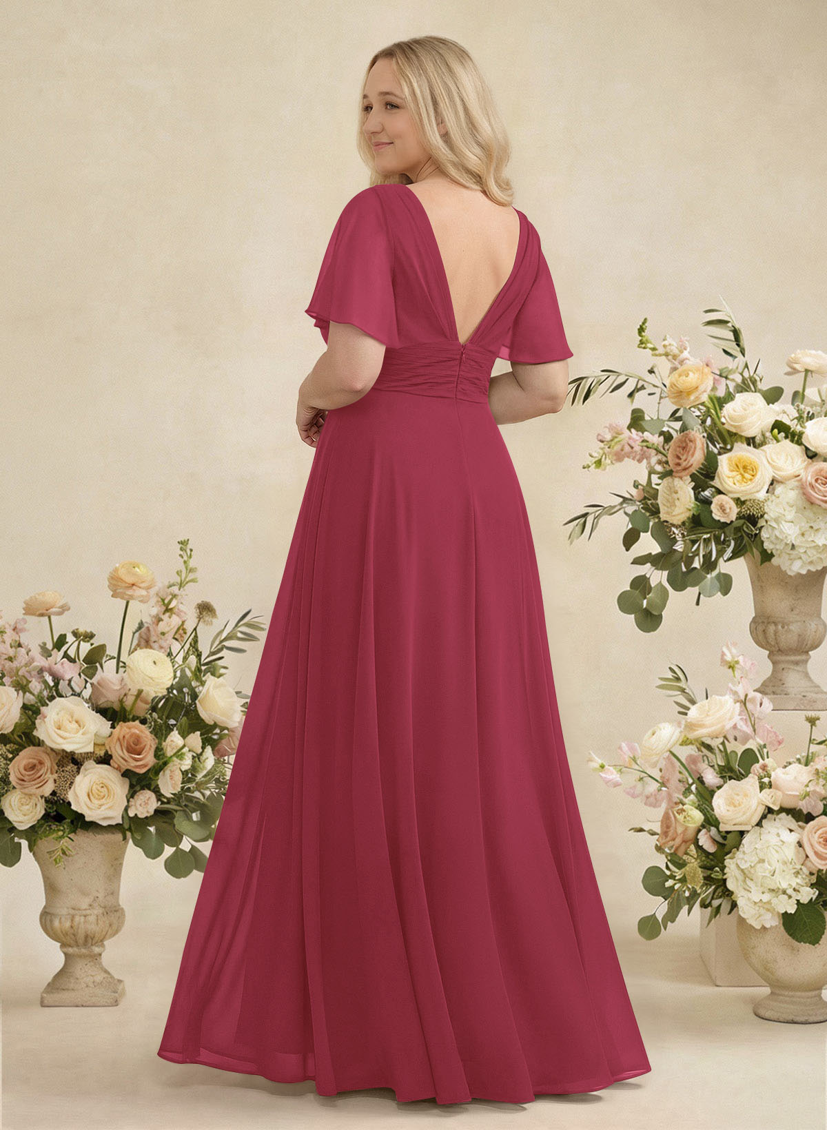 V-Neck Chiffon Bridesmaid Dresses With Short Sleeves, product image 302