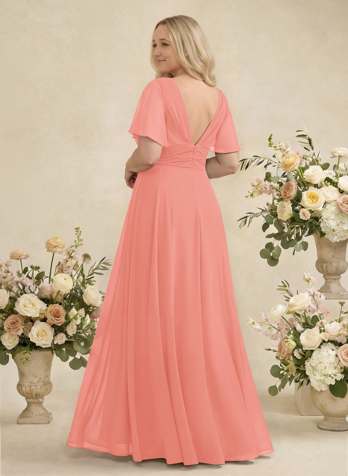 V-Neck Chiffon Bridesmaid Dresses With Short Sleeves, product image 320