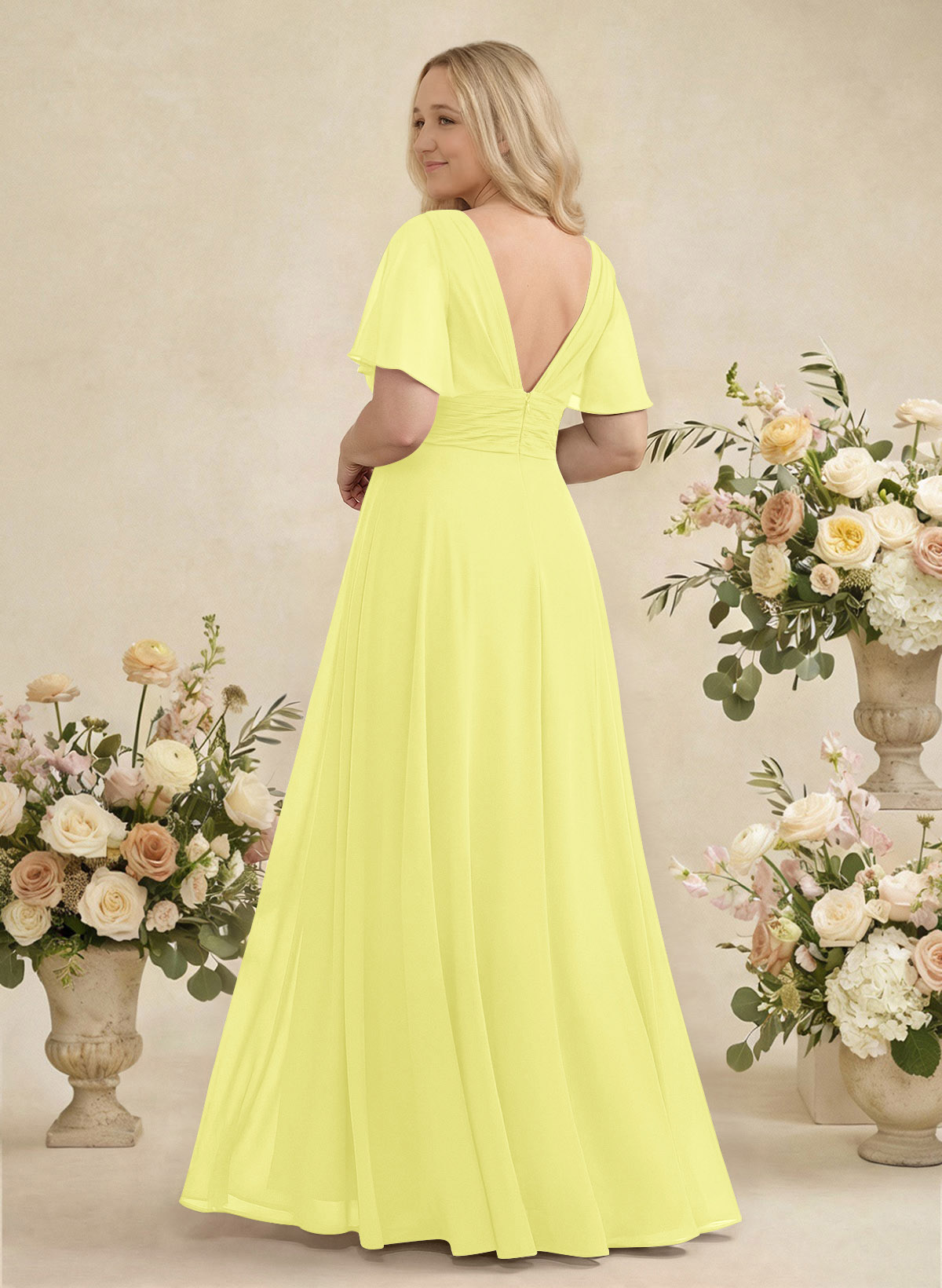 V-Neck Chiffon Bridesmaid Dresses With Short Sleeves, product image 372