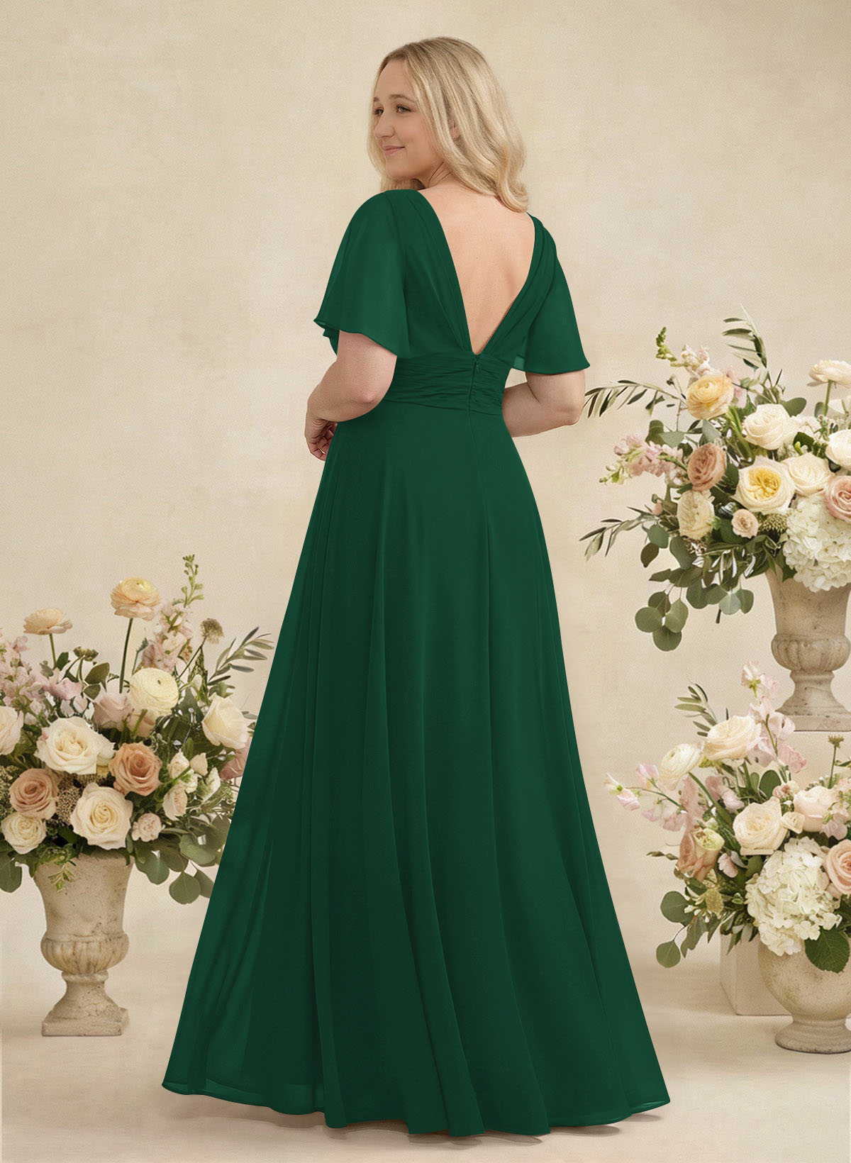 V-Neck Chiffon Bridesmaid Dresses With Short Sleeves, product image 352