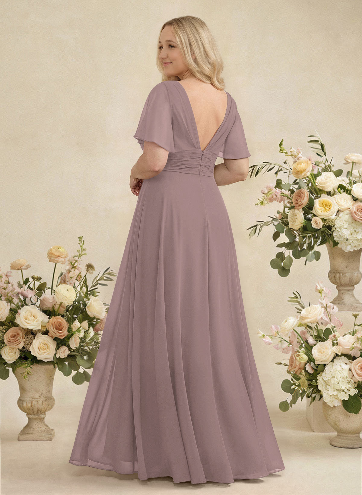 V-Neck Chiffon Bridesmaid Dresses With Short Sleeves, product image 326