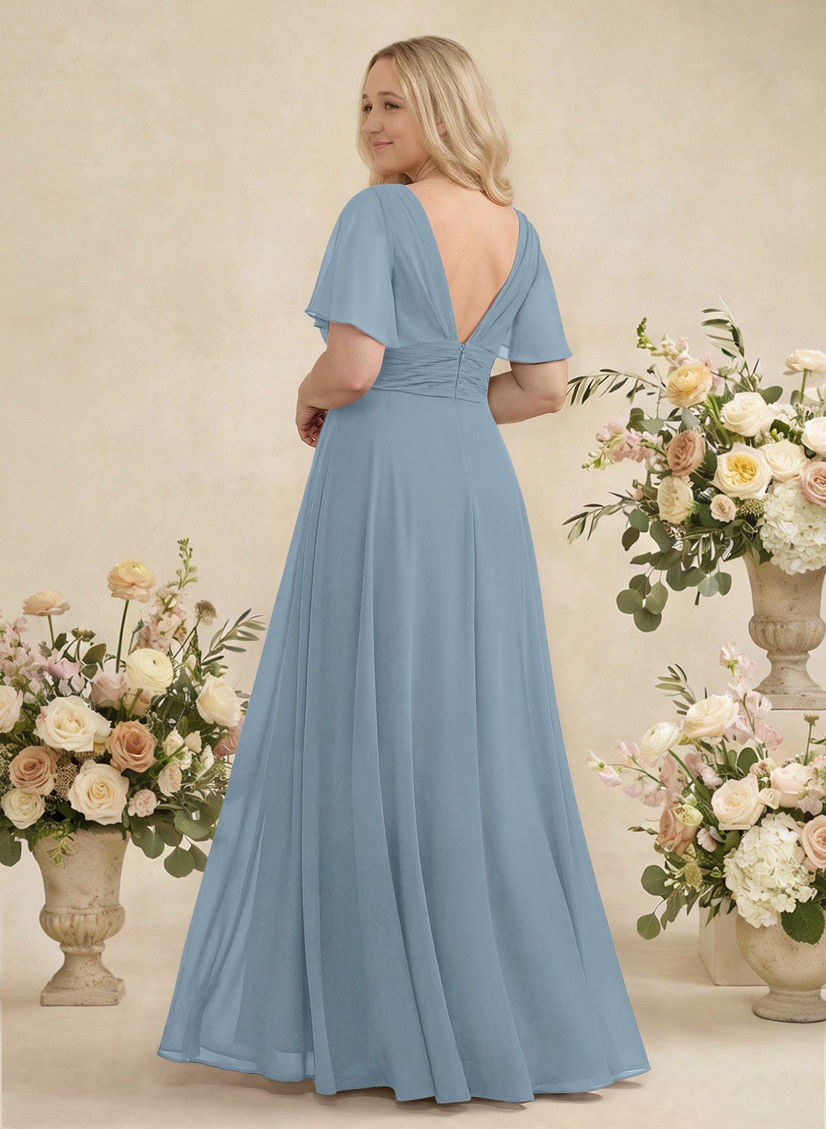 V-Neck Chiffon Bridesmaid Dresses With Short Sleeves, product image 278