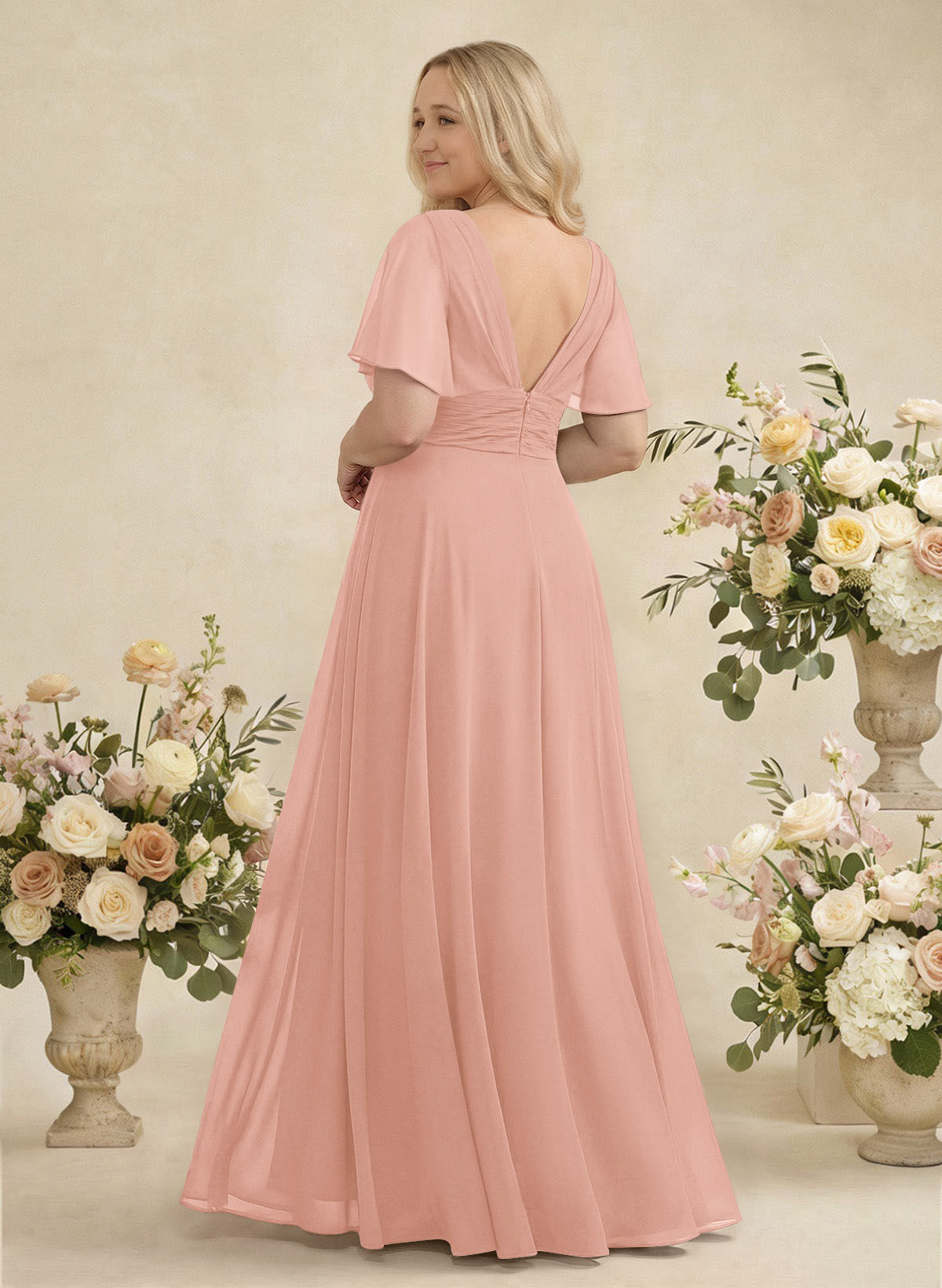 V-Neck Chiffon Bridesmaid Dresses With Short Sleeves, product image 312