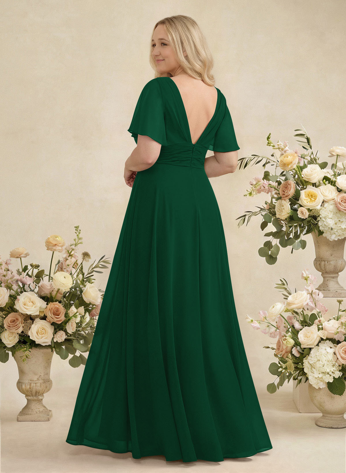 V-Neck Chiffon Bridesmaid Dresses With Short Sleeves, product image 402