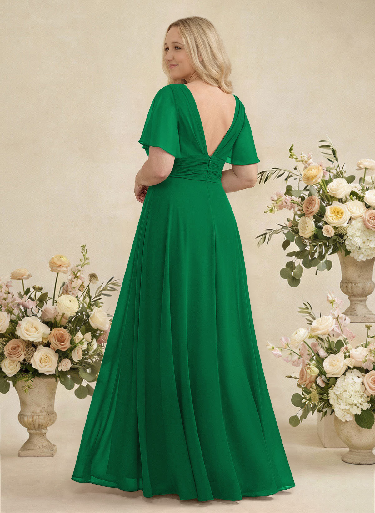 V-Neck Chiffon Bridesmaid Dresses With Short Sleeves, product image 400