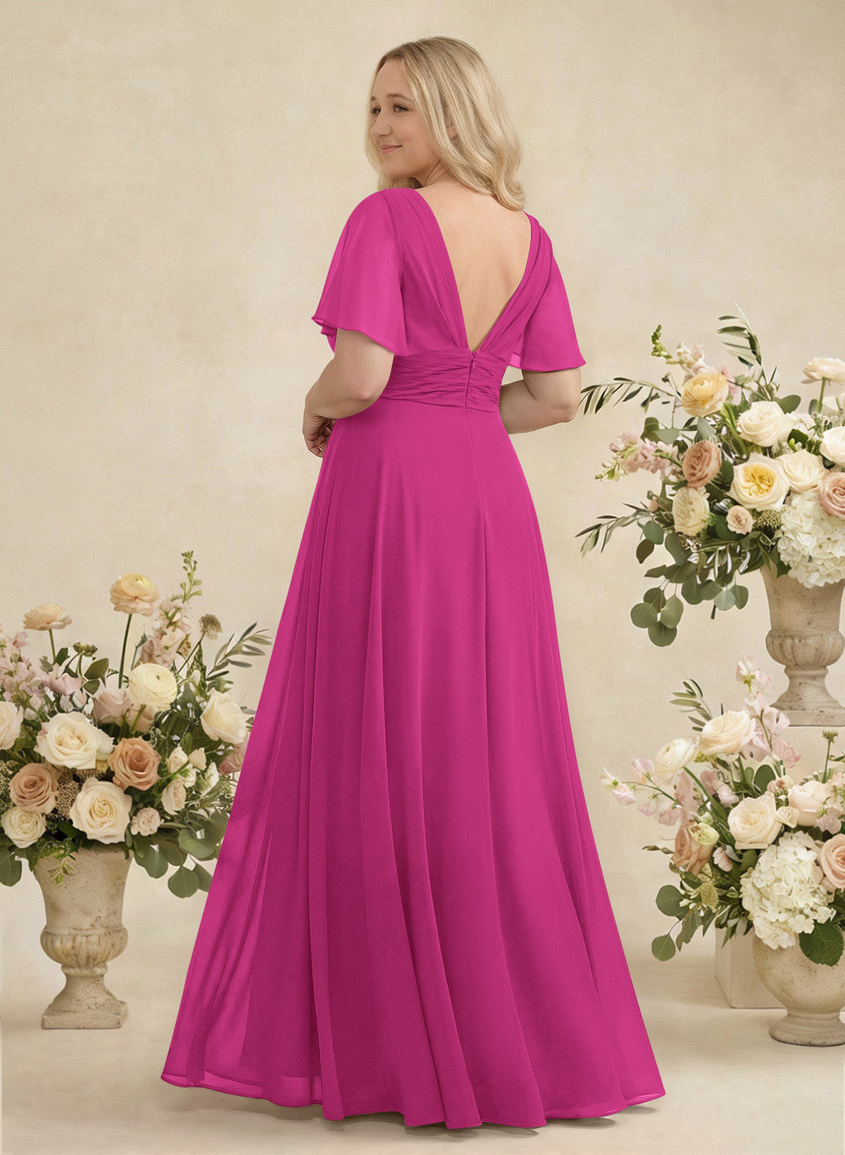 V-Neck Chiffon Bridesmaid Dresses With Short Sleeves, product image 348