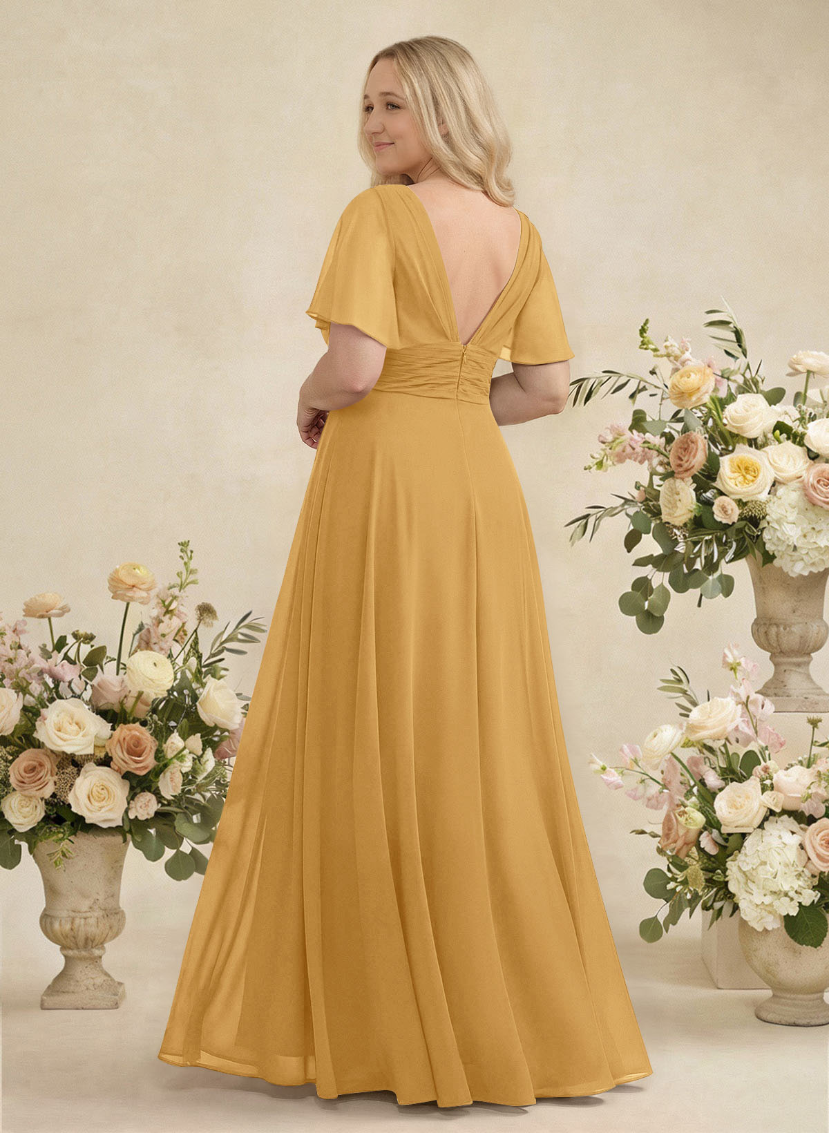 V-Neck Chiffon Bridesmaid Dresses With Short Sleeves, product image 374