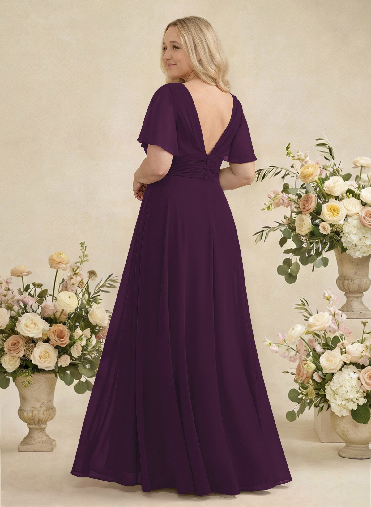 V-Neck Chiffon Bridesmaid Dresses With Short Sleeves, product image 342