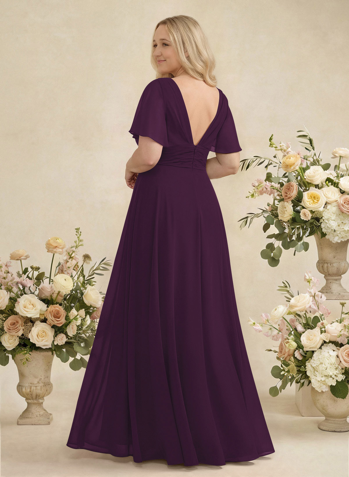 V-Neck Chiffon Bridesmaid Dresses With Short Sleeves, product image 342