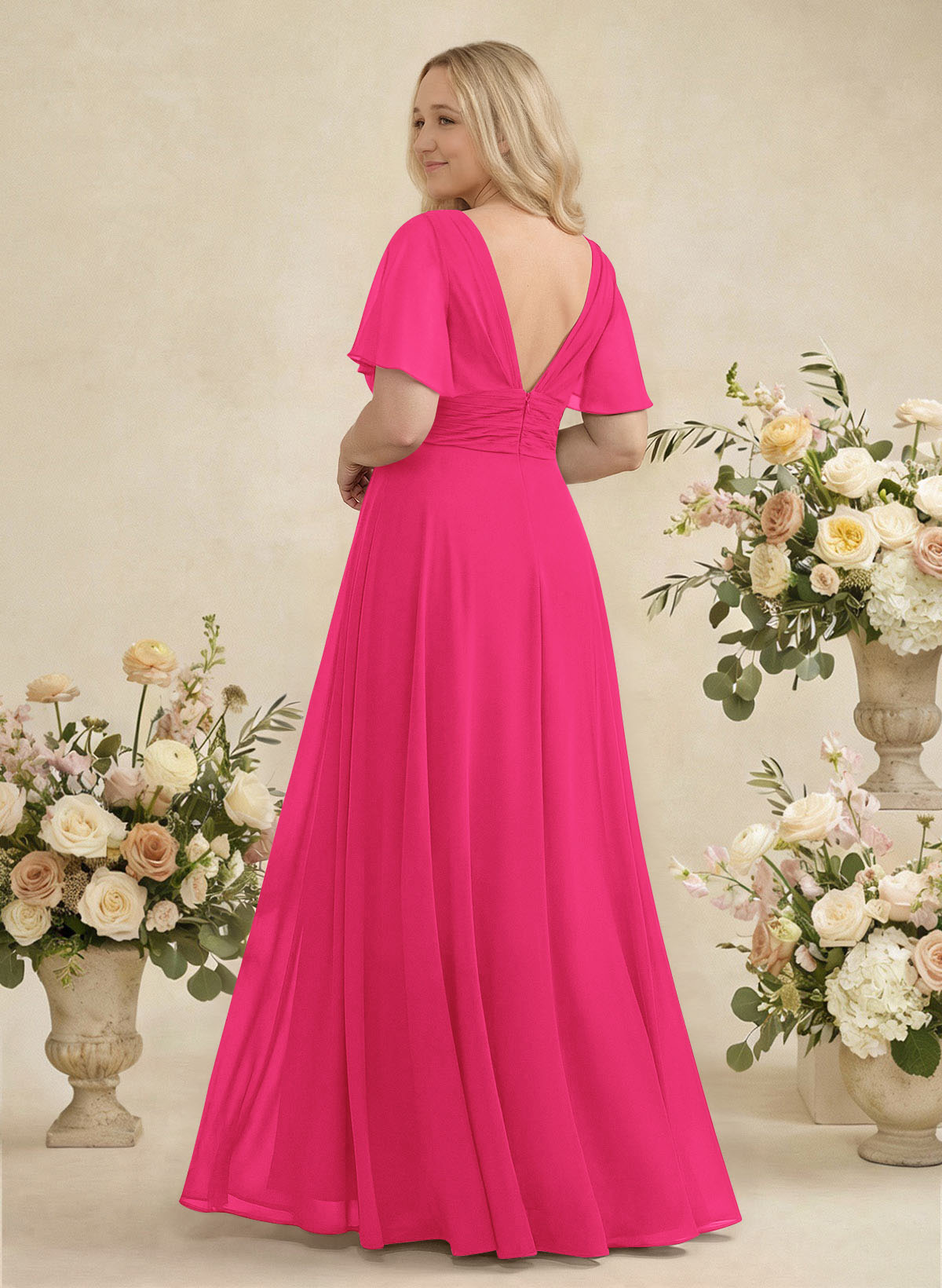 V-Neck Chiffon Bridesmaid Dresses With Short Sleeves, product image 346