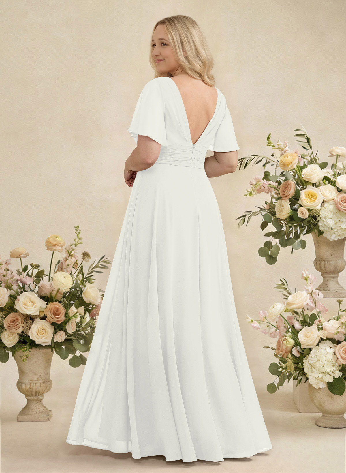 V-Neck Chiffon Bridesmaid Dresses With Short Sleeves, product image 382