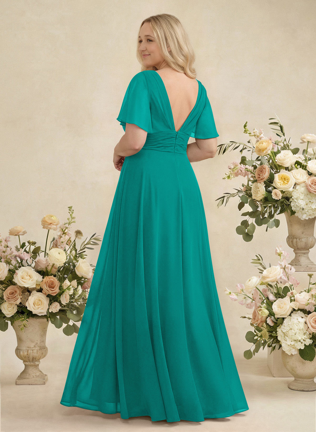 V-Neck Chiffon Bridesmaid Dresses With Short Sleeves, product image 358