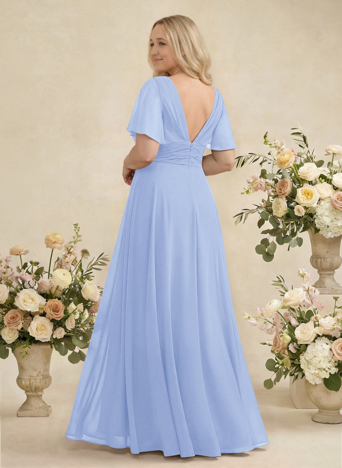 V-Neck Chiffon Bridesmaid Dresses With Short Sleeves, product image 336