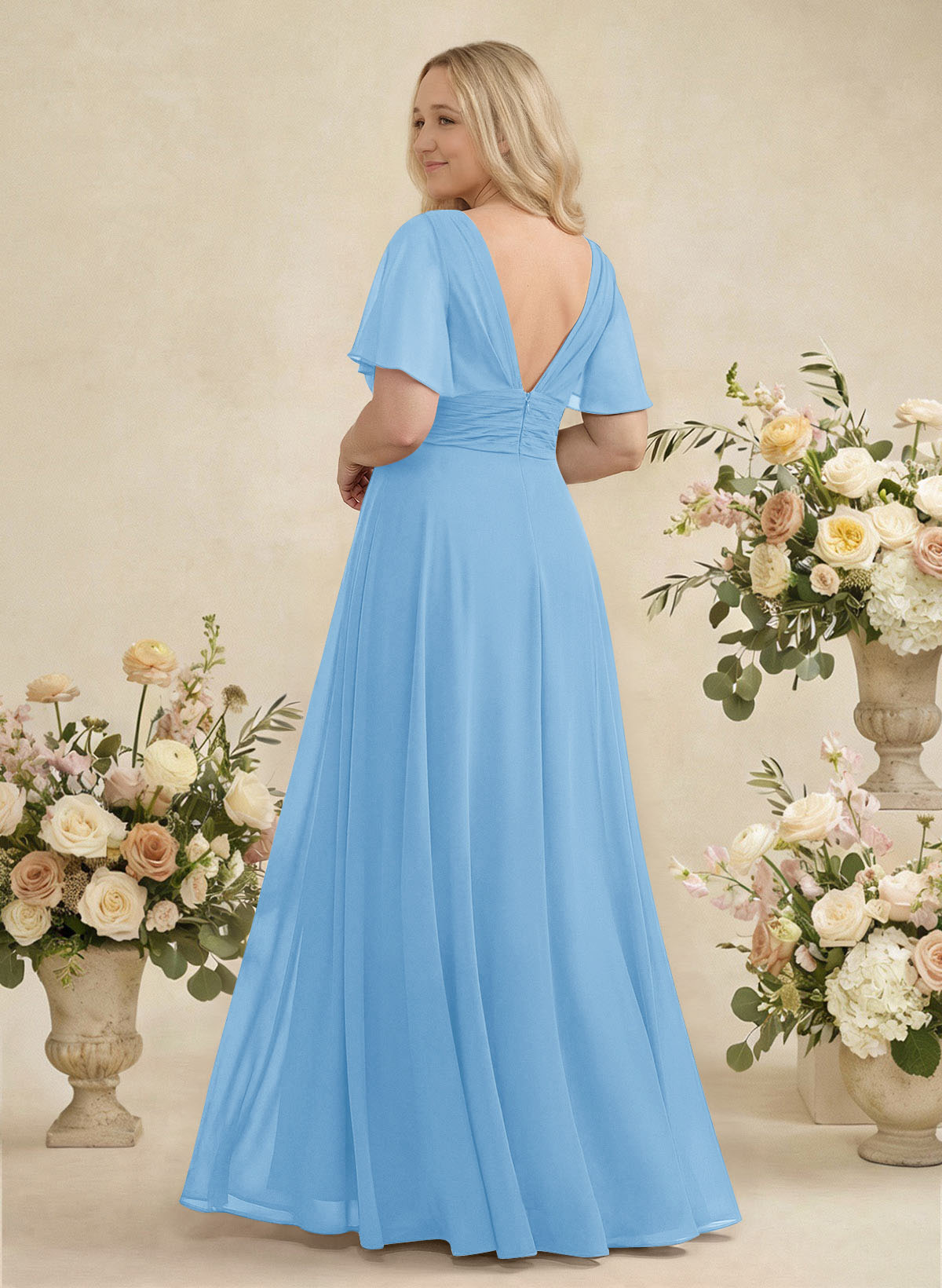 V-Neck Chiffon Bridesmaid Dresses With Short Sleeves, product image 292