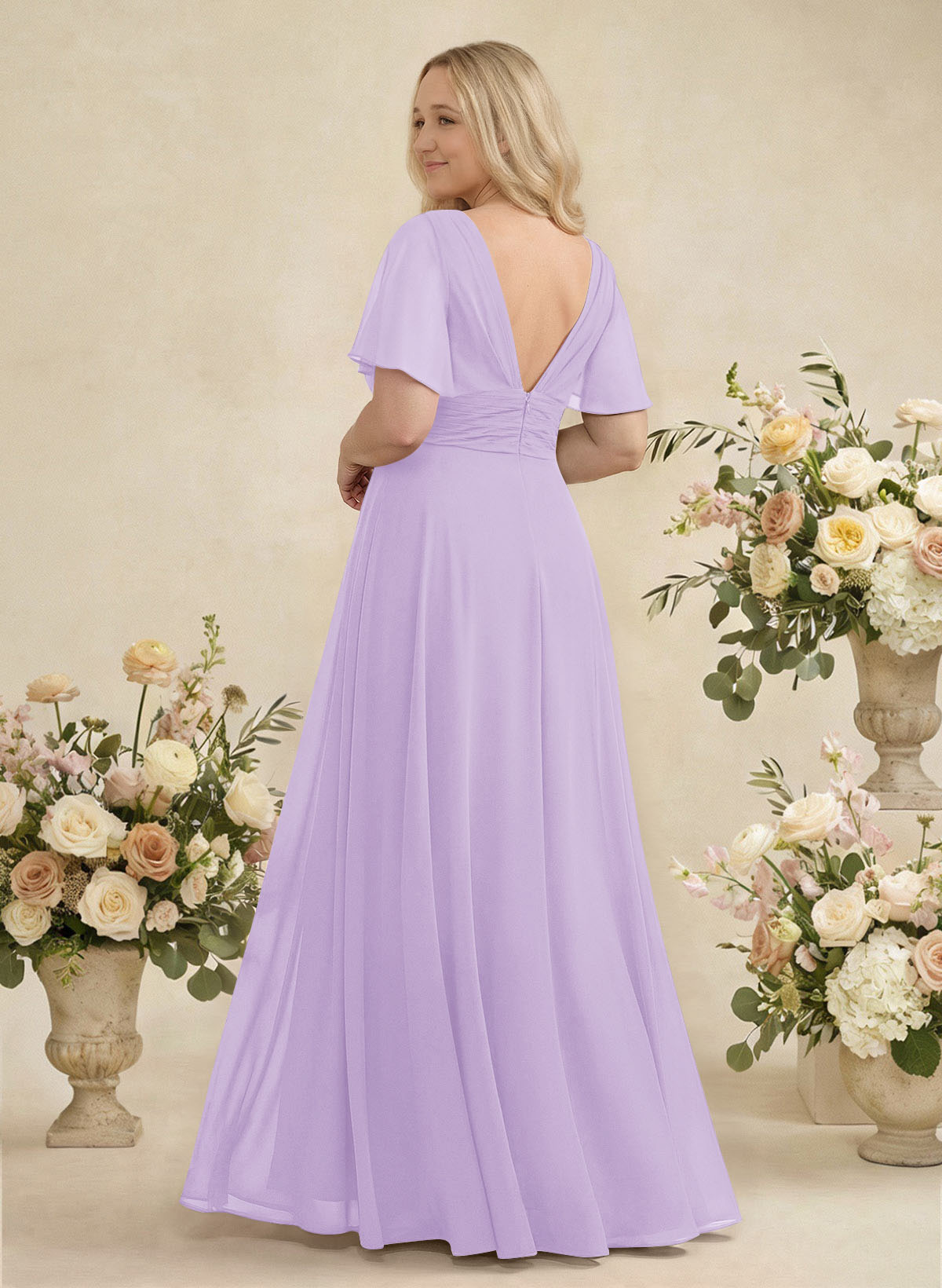 V-Neck Chiffon Bridesmaid Dresses With Short Sleeves, product image 334