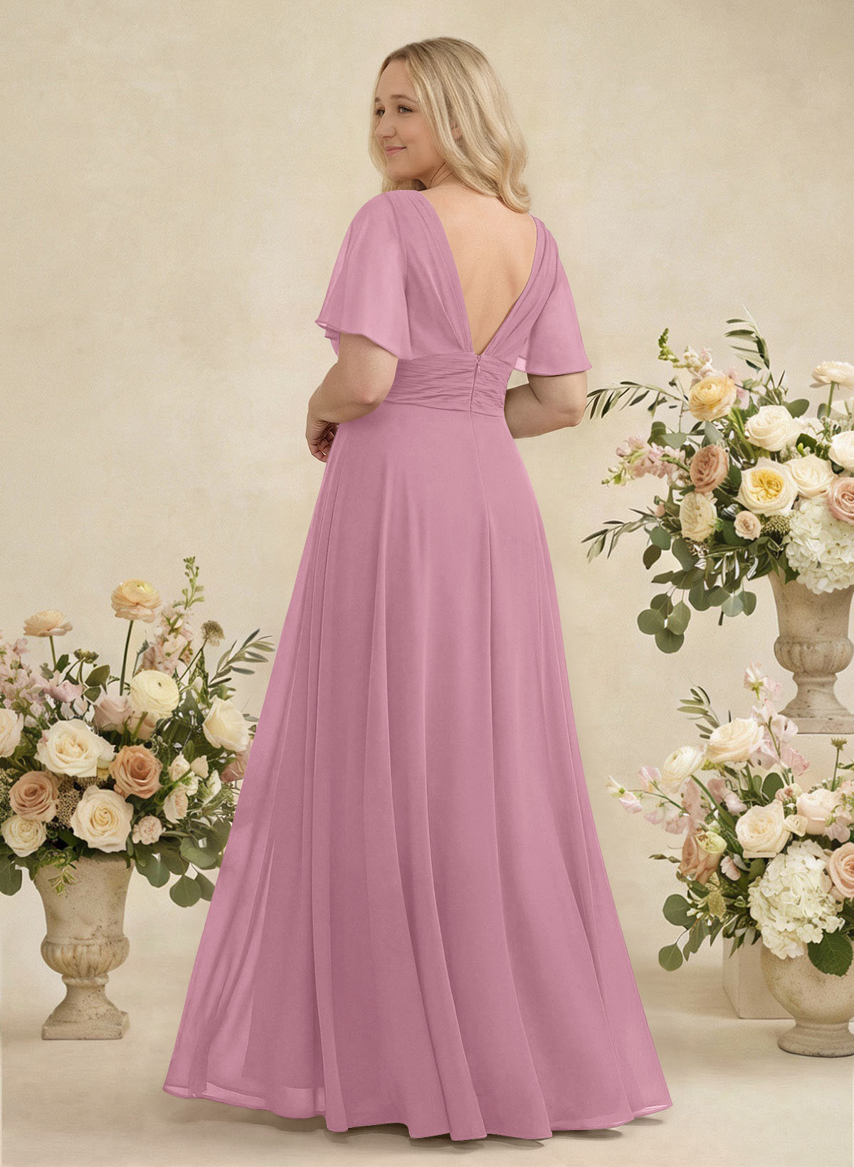 V-Neck Chiffon Bridesmaid Dresses With Short Sleeves, product image 332