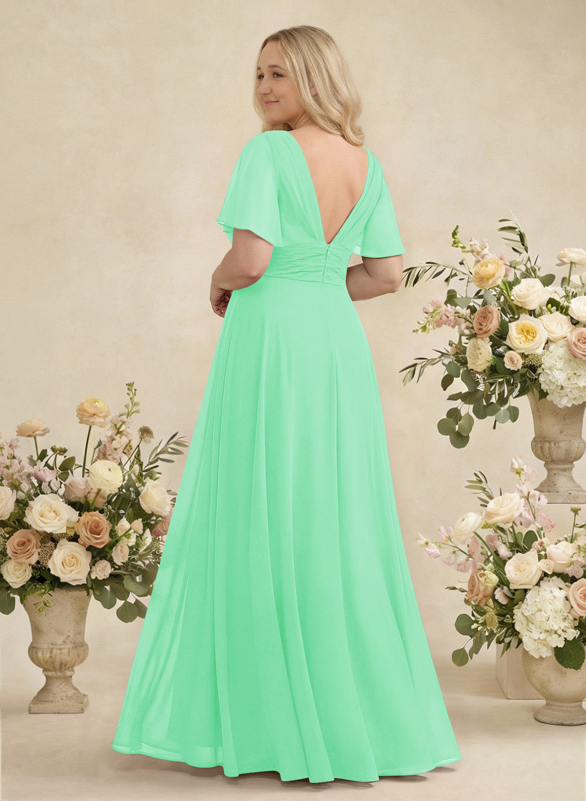 V-Neck Chiffon Bridesmaid Dresses With Short Sleeves, product image 364