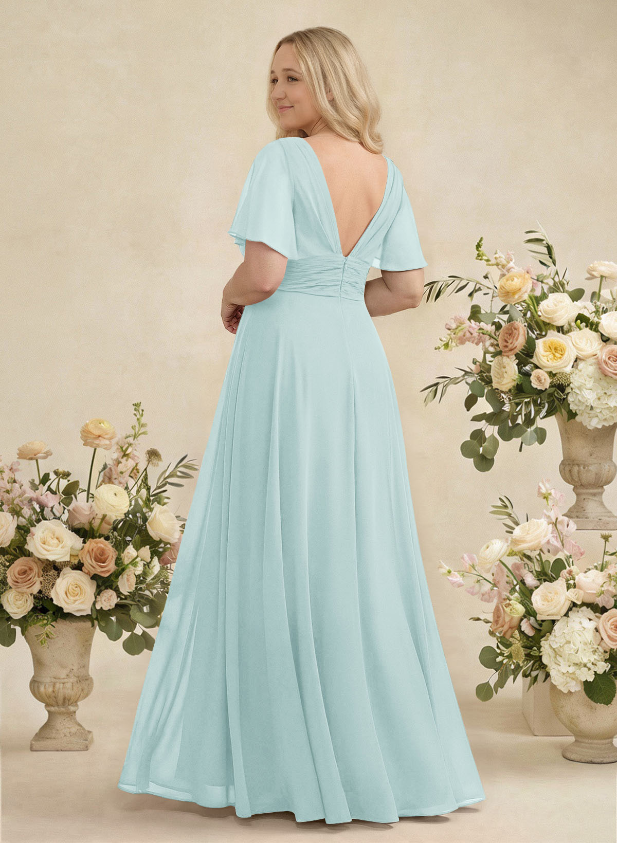 V-Neck Chiffon Bridesmaid Dresses With Short Sleeves, product image 296