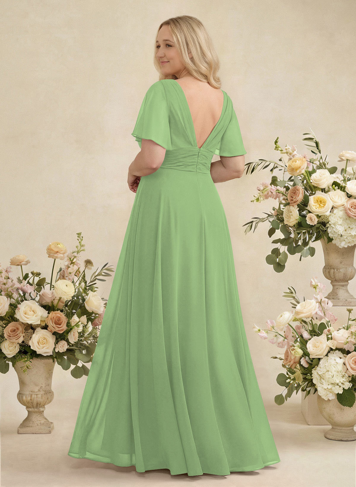 V-Neck Chiffon Bridesmaid Dresses With Short Sleeves, product image 404