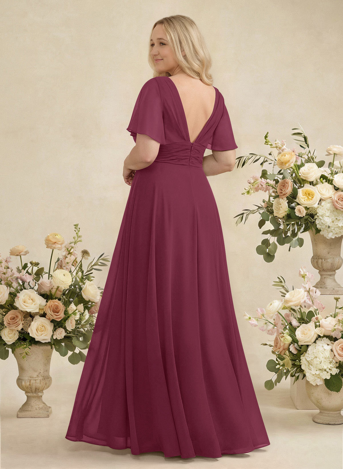 V-Neck Chiffon Bridesmaid Dresses With Short Sleeves, product image 304