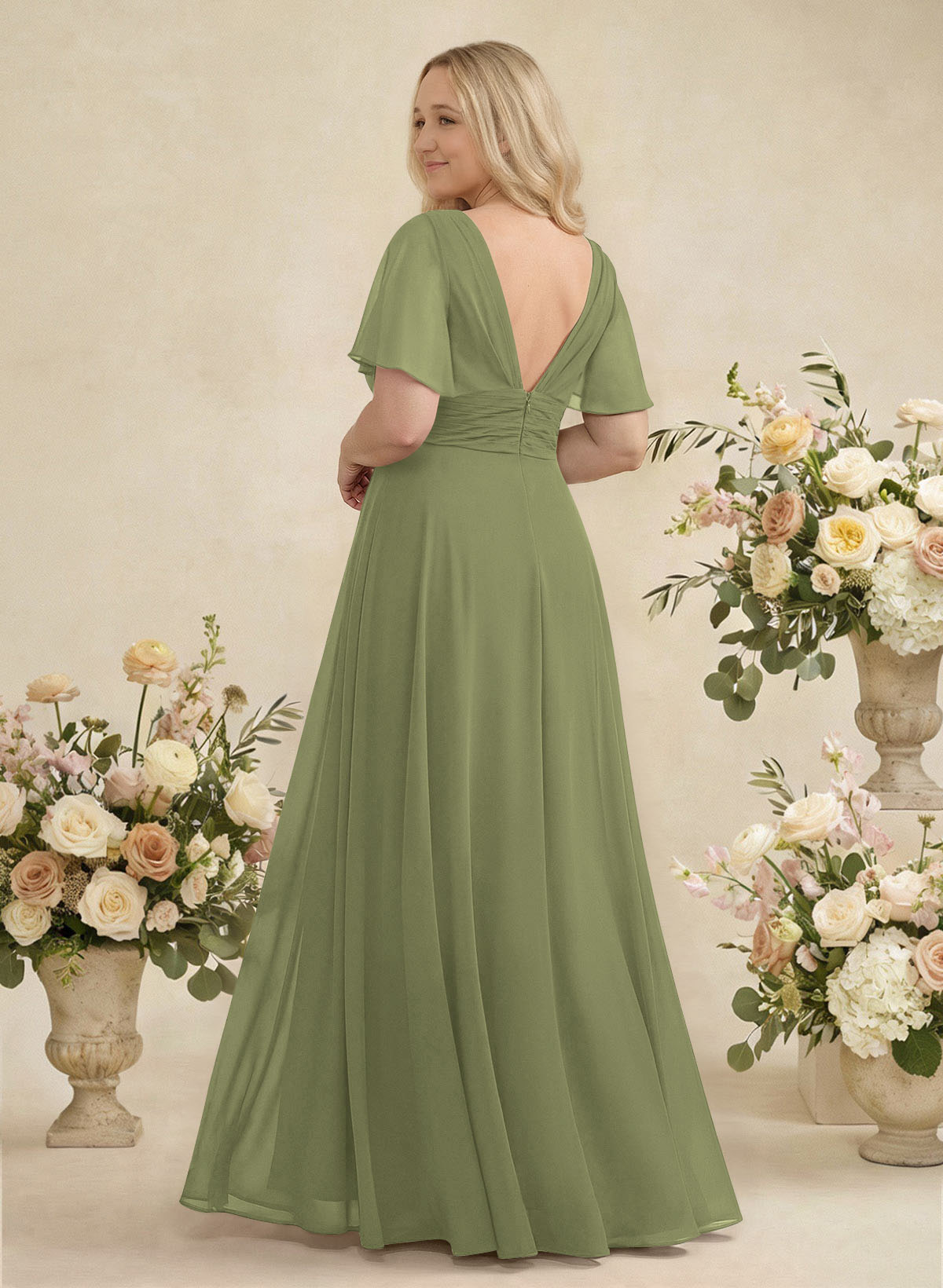 V-Neck Chiffon Bridesmaid Dresses With Short Sleeves, product image 392