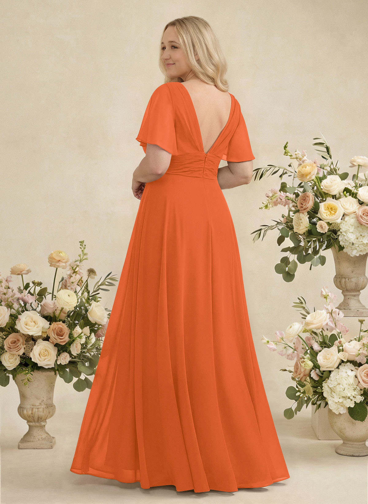 V-Neck Chiffon Bridesmaid Dresses With Short Sleeves, product image 376